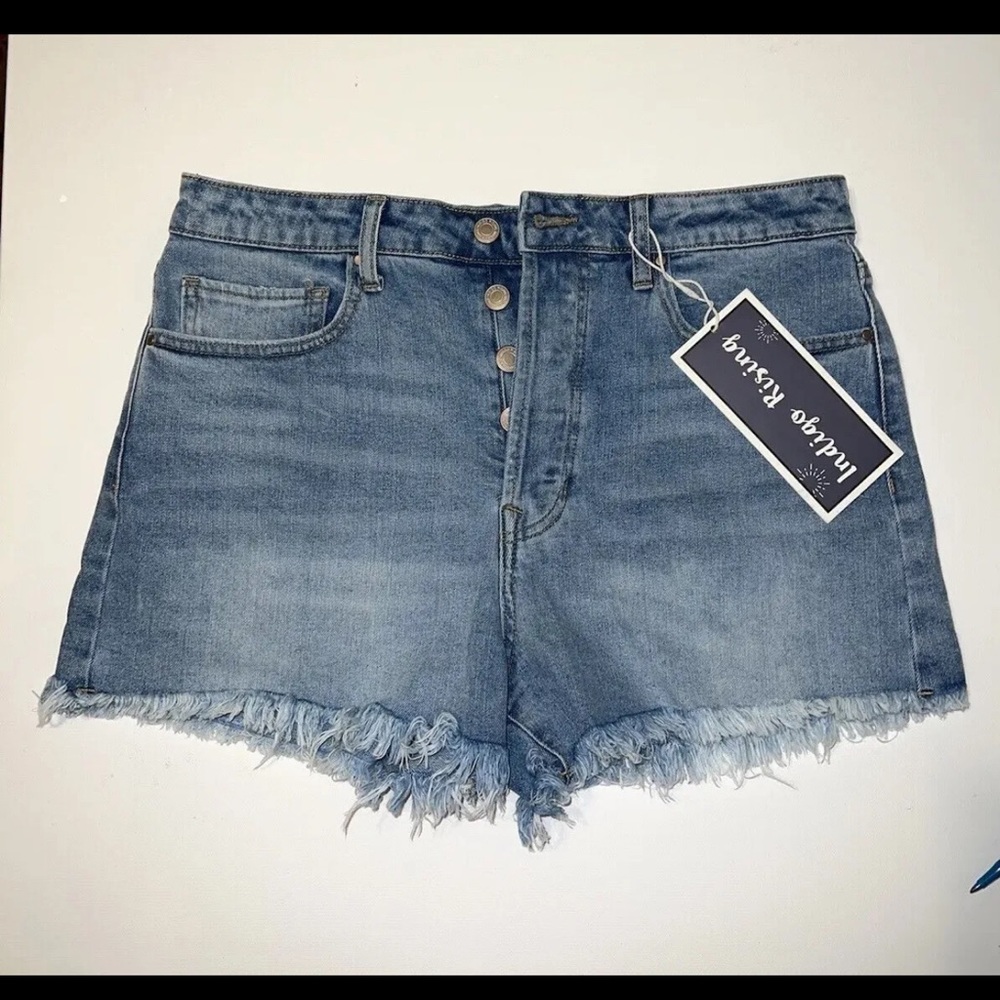 NWT Indigo Rising High Rise Cut Off Denim Jean Fringe Shorts Juniors Sz 13/31